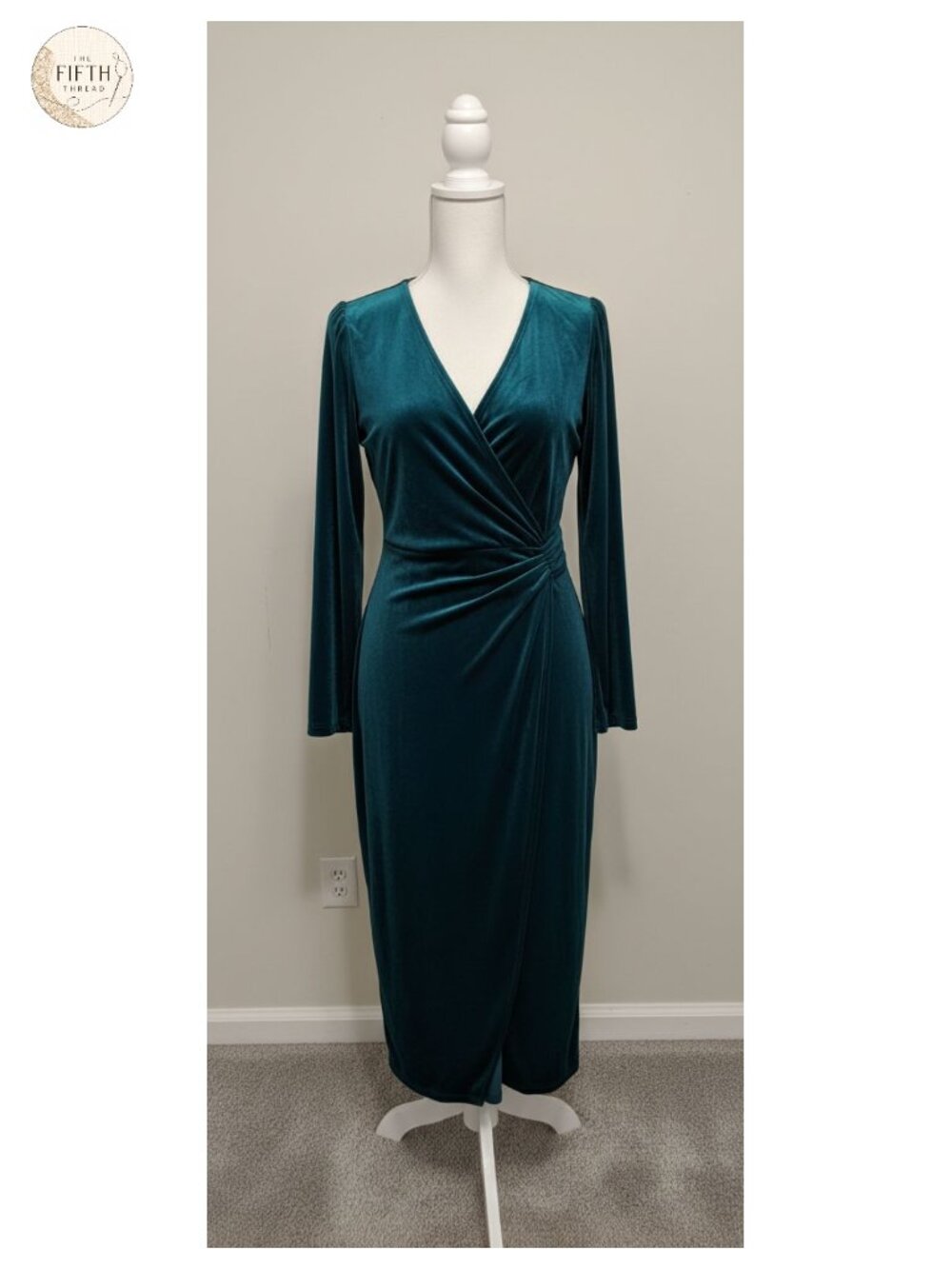 Womens Velvet V Neck Wrap Midi Dress Long Sleeve Ruched Waist Fall Winter